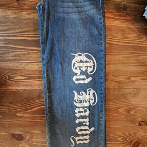 Ed Hardy Blue Jeans with White Logo